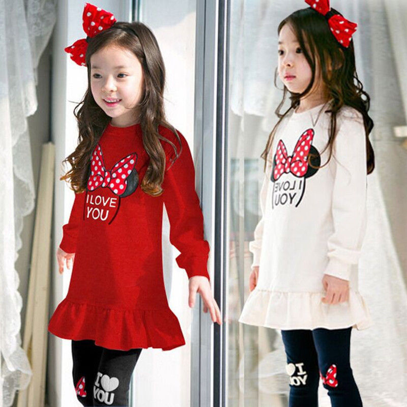 2pcs Kids Baby Girls Fashion Outfits Minnie Long Sleeve Tops+Pants Cartoon Sets 2pcs Kids Baby Girls Fashion Outfits Minnie Long Sleeve Tops+Pants Cartoon Sets