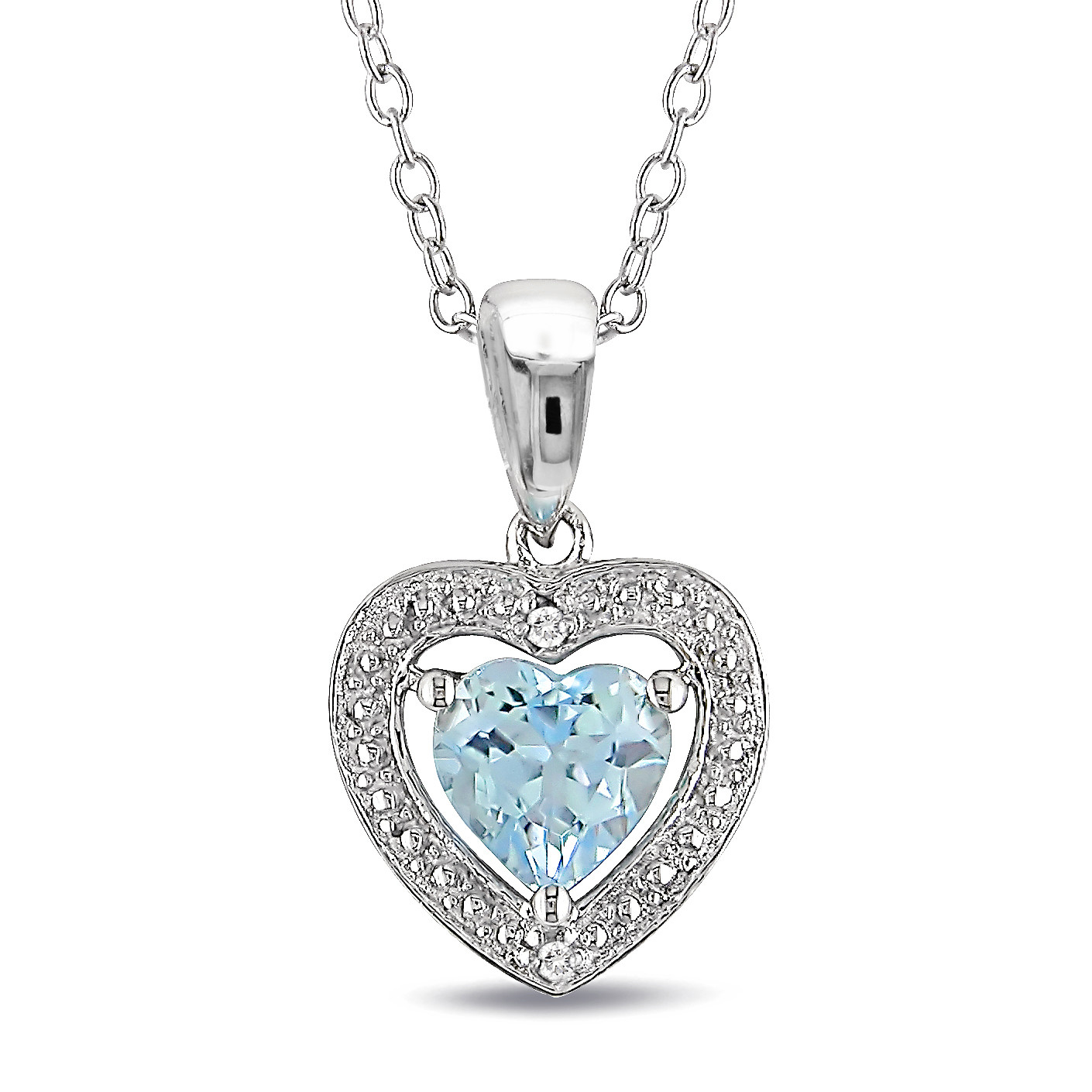 Sterling Silver 1 Ct TGW Sky Blue Topaz and Diamond Heart Necklace Pendant 18″ Sterling Silver 1 Ct TGW Sky Blue Topaz and Diamond Heart Necklace Pendant 18″