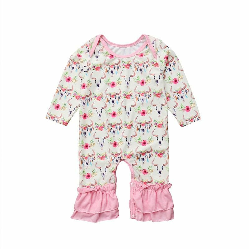 Newborn Infant Babies Girls Deer Long Sleeve With Raffles Cotton Rompers Fashion Newborn Infant Babies Girls Deer Long Sleeve With Raffles Cotton Rompers Fashion