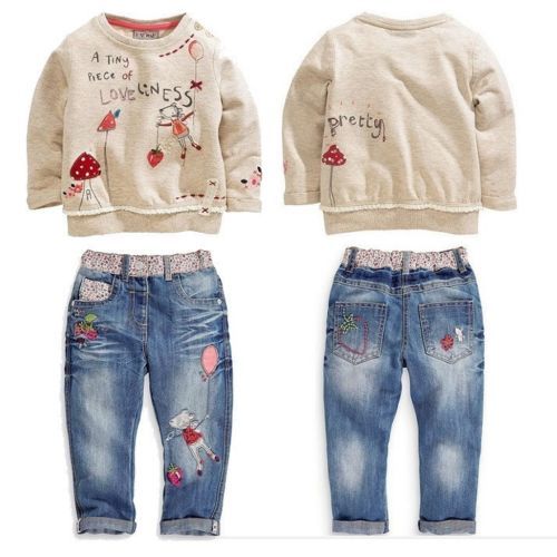 2pcs Fashion lovely Kids Baby Girls Toddler tops + Denim pants Clothes Outfits 2pcs Fashion lovely Kids Baby Girls Toddler tops + Denim pants Clothes Outfits