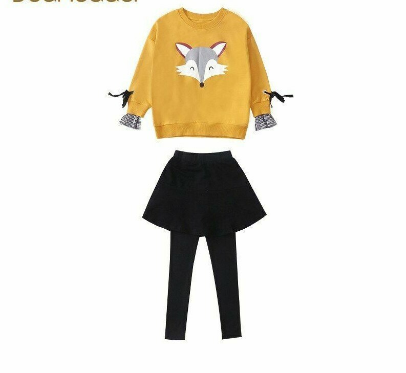 Girls Sets Autumn Fashion Kid Clothing Fox Cartoon Pattern Sweatshirt Top+pants