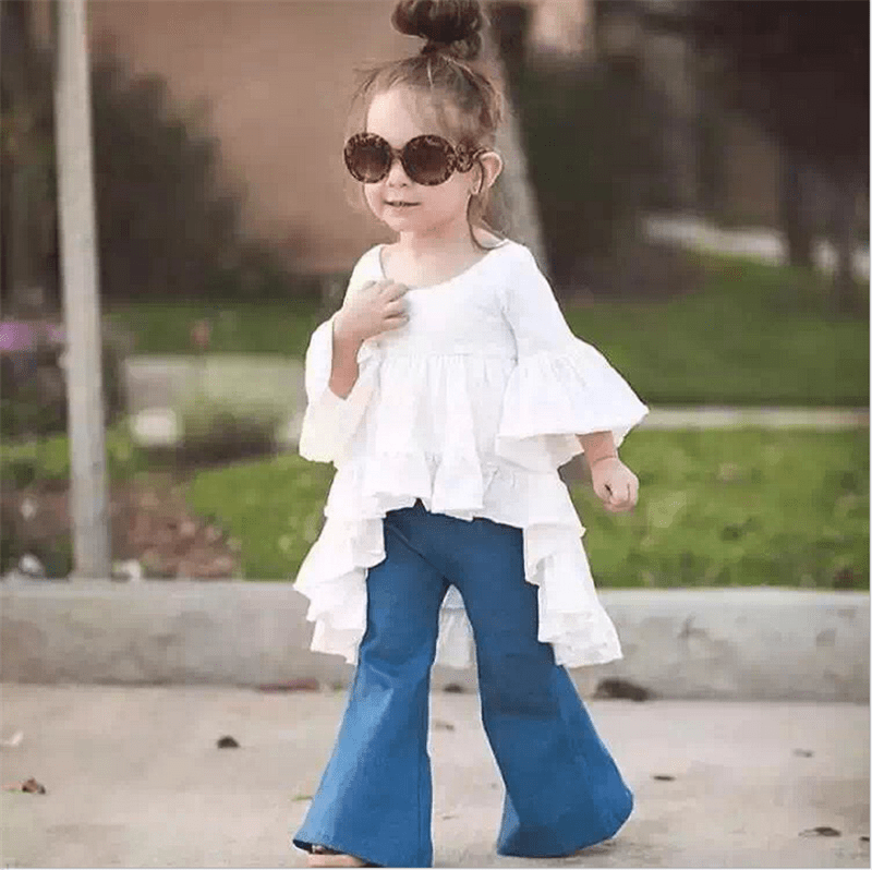 Baby Girls Fashion Suit Flare Sleeve Blouse Dress Kids Casual Clothing Outfits Baby Girls Fashion Suit Flare Sleeve Blouse Dress Kids Casual Clothing Outfits
