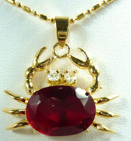 Red Cubic Zirconia Yellow Gold Plated Crystal Crab Pendant Chain Necklace Red Cubic Zirconia Yellow Gold Plated Crystal Crab Pendant Chain Necklace