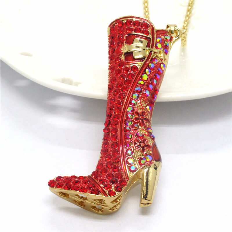 Hot Jewelry Fashion Red Bling Women’s Boots Crystal Pendant Women Necklace