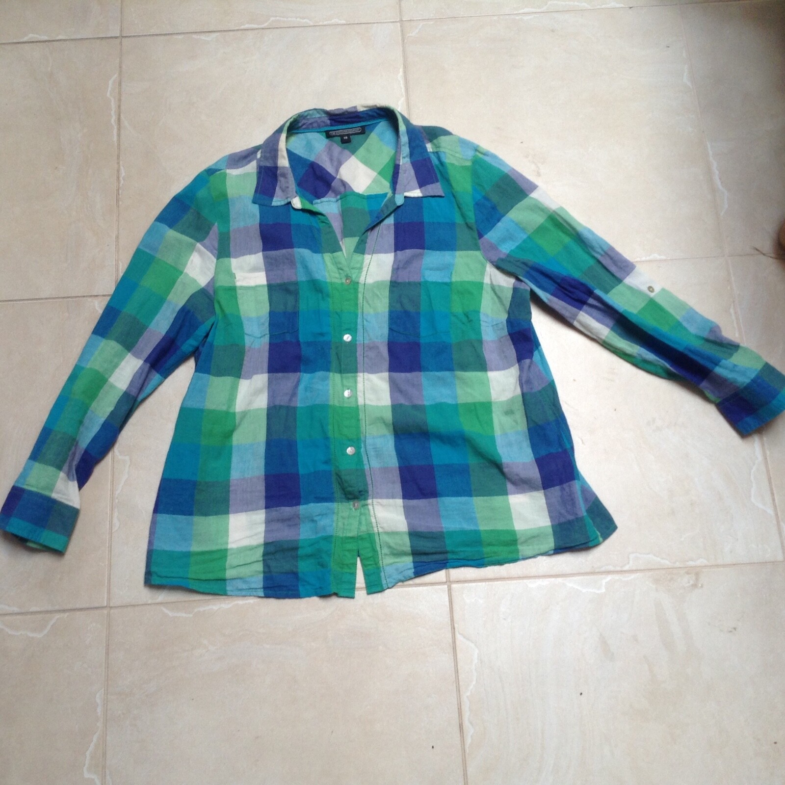 Clothing Company Royal Blue/Green/Aqua/White Women’s 100% Cotton Shirt Size 18 Clothing Company Royal Blue/Green/Aqua/White Women’s 100% Cotton Shirt Size 18