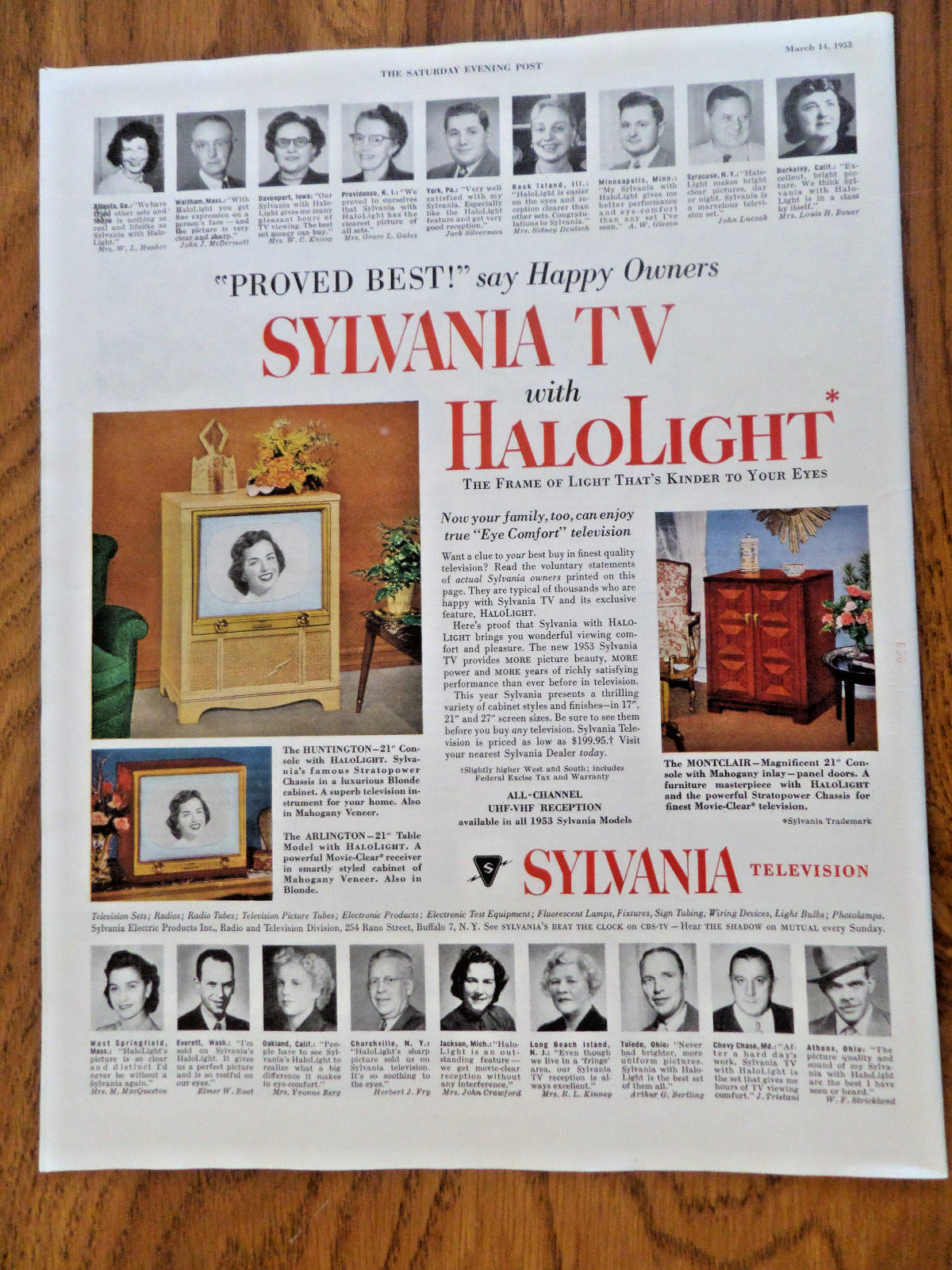 1953 Sylvania TV Television Ad Proved best say Happy Owners 1953 Sylvania TV Television Ad Proved best say Happy Owners