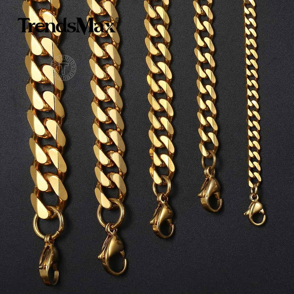 16″-30″ Stainless Steel Chain Mens Necklace Gold Plated Curb Cuban 3/5/7/9/11mm 16″-30″ Stainless Steel Chain Mens Necklace Gold Plated Curb Cuban 3/5/7/9/11mm