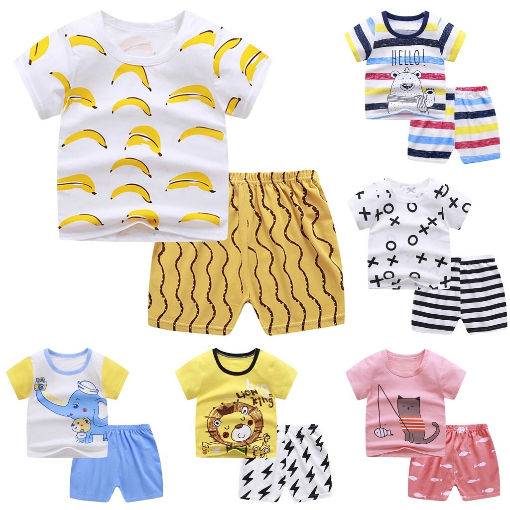 Toddler Child Baby Boys Girls Short Sleeve Cartoon Tops Shirt+Pants Outfits Set Toddler Child Baby Boys Girls Short Sleeve Cartoon Tops Shirt+Pants Outfits Set