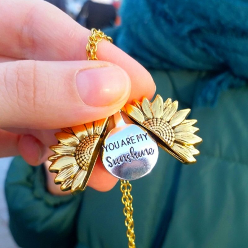 “You Are My Sunshine” Open Sunflower Pendant Necklace Choker Chain Women Fashion “You Are My Sunshine” Open Sunflower Pendant Necklace Choker Chain Women Fashion