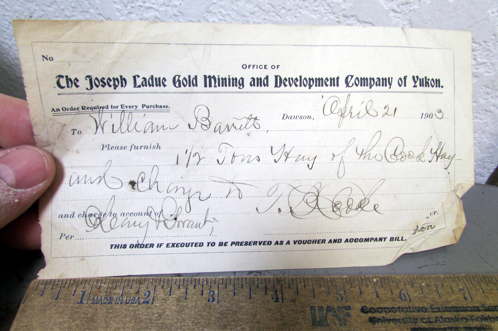 Vintage 1903 Dawson Yukon Joseph Ladue Mining voucher, Ladue Founder of Dawson Vintage 1903 Dawson Yukon Joseph Ladue Mining voucher, Ladue Founder of Dawson