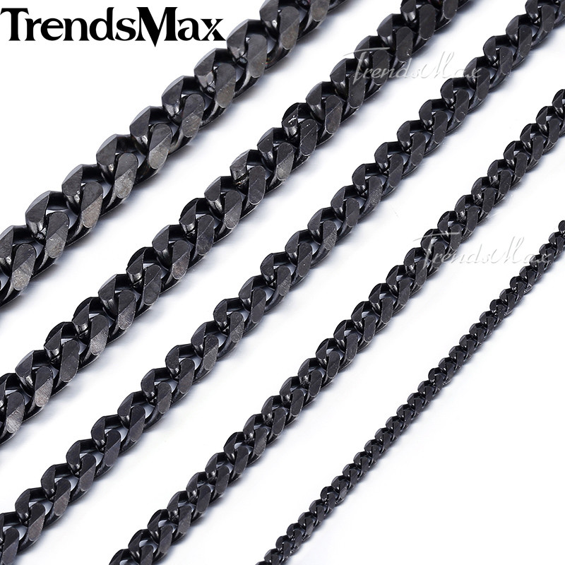 3-11mm Mens Stainless Steel Black Curb Cuban Link Chain Necklace Bracelet Gift 3-11mm Mens Stainless Steel Black Curb Cuban Link Chain Necklace Bracelet Gift