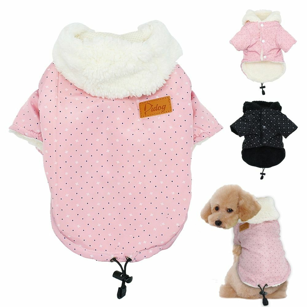 Hooded Jacket Warm Clothes For Dog Solid Pattern Soft Cotton Material Pet Supply