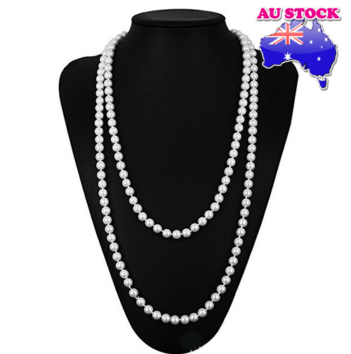 180cm Long Glass Faux Pearl Necklace 1920’s Charleston Gatsby Burlesque Wedding