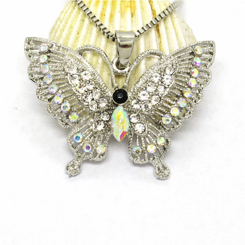 Hot Jewelry Fashion White Bling Cute Butterfly Crystal Pendant Women Necklace