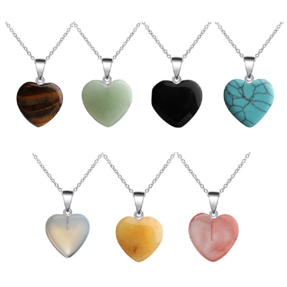 Heart Gemstone Natural Quartz Crystal Healing Chakra Stone Pendant + Necklace Heart Gemstone Natural Quartz Crystal Healing Chakra Stone Pendant + Necklace