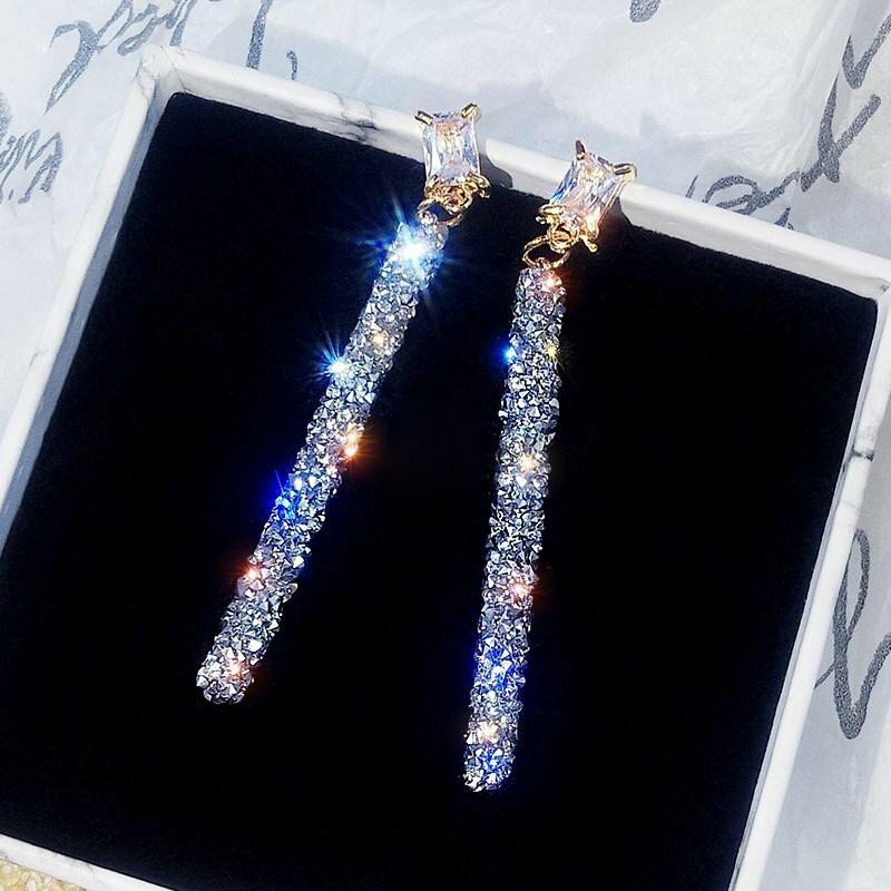 Elegant 925 Silver Cylinder Long Tassel Drop Earrings Women Jewelry A Pair/set Elegant 925 Silver Cylinder Long Tassel Drop Earrings Women Jewelry A Pair/set