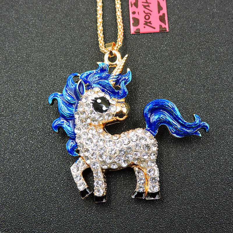Charm Betsey Johnson Blue Crystal Enamel Cute Horse Pendant Sweater Necklace Charm Betsey Johnson Blue Crystal Enamel Cute Horse Pendant Sweater Necklace