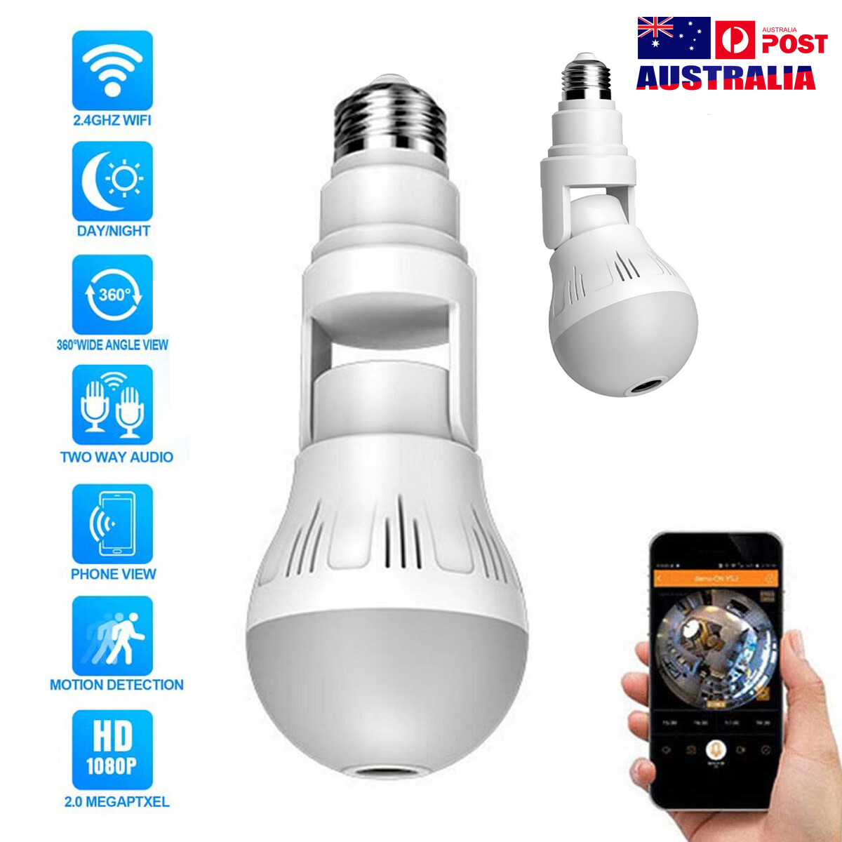 1080P HD Wifi Spy Hidden Camera Panoramic IP Security Camera Light Bulb 360° AU