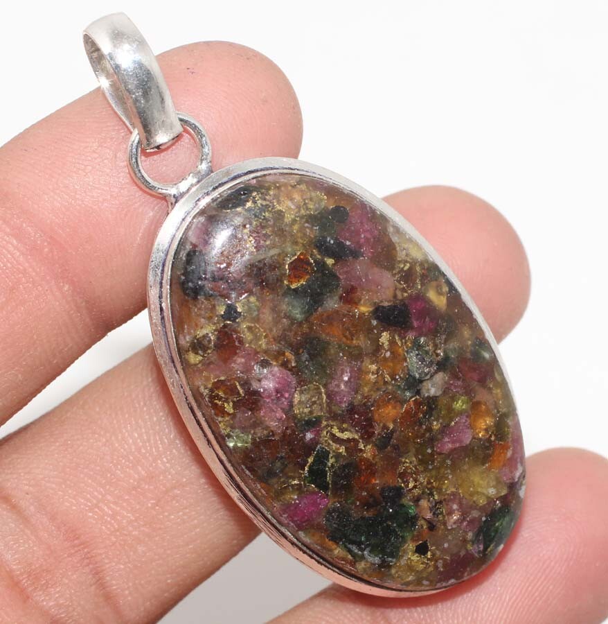 Copper Pink Tourmaline 925 Silver Plated Pendant 2.1″ Gift Jewelry GW Copper Pink Tourmaline 925 Silver Plated Pendant 2.1″ Gift Jewelry GW