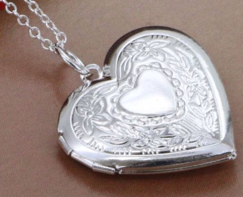 Stunning 925 Sterling Silver plated Heart LOCKET Photo Charm Pendant Necklace Stunning 925 Sterling Silver plated Heart LOCKET Photo Charm Pendant Necklace