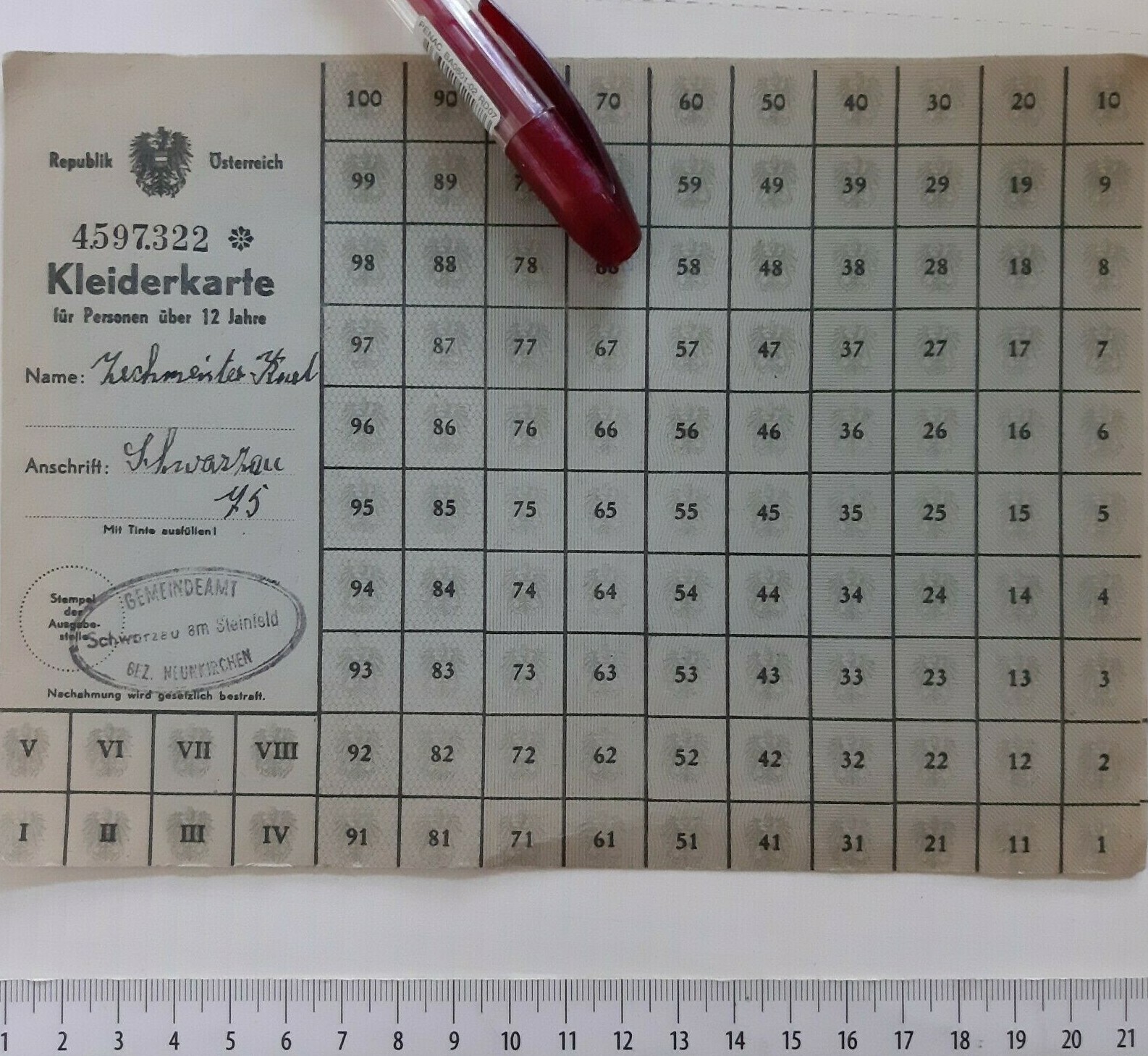 KLEIDER KARTE PUNKTE CARD AUSTRIA OSTERREICH COUPON VOUCHER SCHWARZAU 1950s KLEIDER KARTE PUNKTE CARD AUSTRIA OSTERREICH COUPON VOUCHER SCHWARZAU 1950s