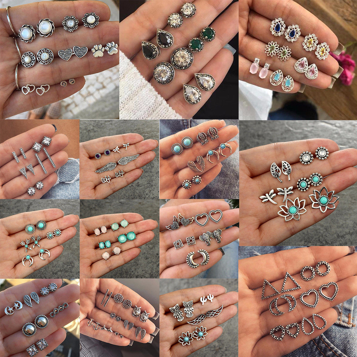 12Pairs/set Elegant Women Rhinestone Crystal Pearl Earrings Set Jewelry Ear Stud 12Pairs/set Elegant Women Rhinestone Crystal Pearl Earrings Set Jewelry Ear Stud
