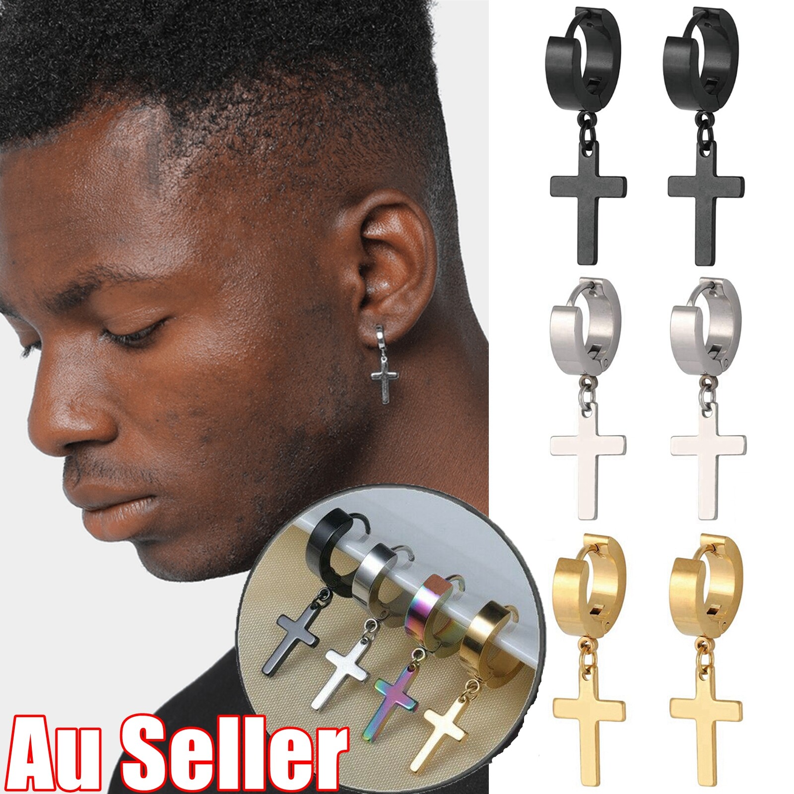 1Pair Unisex Stainless Steel Cross Pendant Multi-Colour Hoop Piercing Earrings 1Pair Unisex Stainless Steel Cross Pendant Multi-Colour Hoop Piercing Earrings