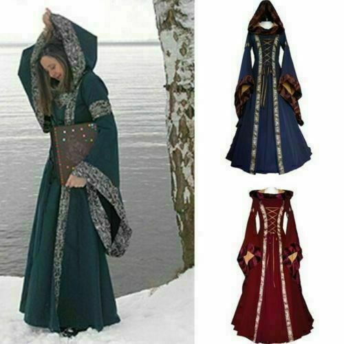 Women Vintage Victorian Renaissance Gothic Dress Medieval Dress Costume Hooded@
