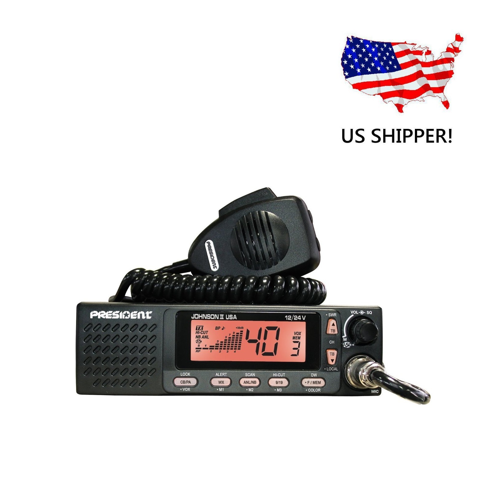 PRESIDENT ELECTRONICS “JOHNSON II USA” CB RADIO 12/24V PRESIDENT ELECTRONICS “JOHNSON II USA” CB RADIO 12/24V