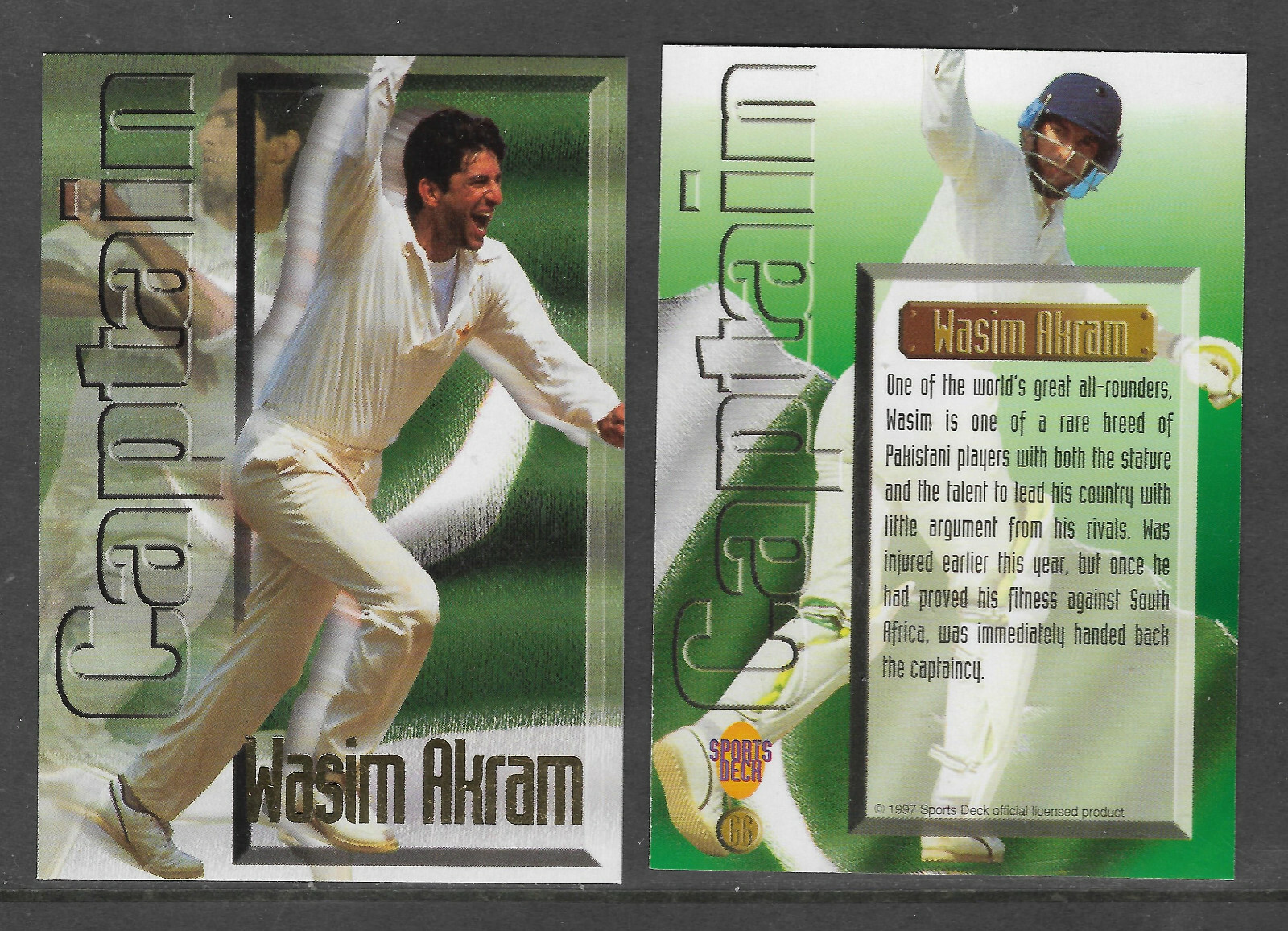 WASIM AKRAM (Pakistan) 1997 South Africa SPORTS DECK CRICKET CAPTAIN CARD #66