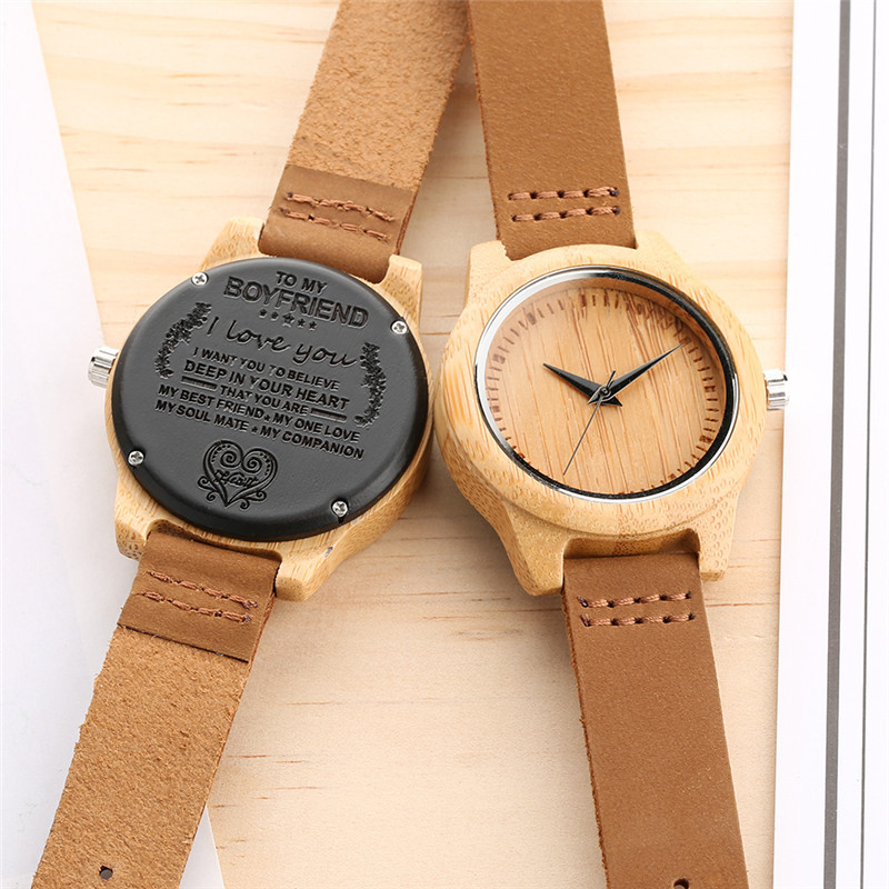 Personality Engraved Wood Watch Analog Quartz Leather Band Watches for Family Personality Engraved Wood Watch Analog Quartz Leather Band Watches for Family