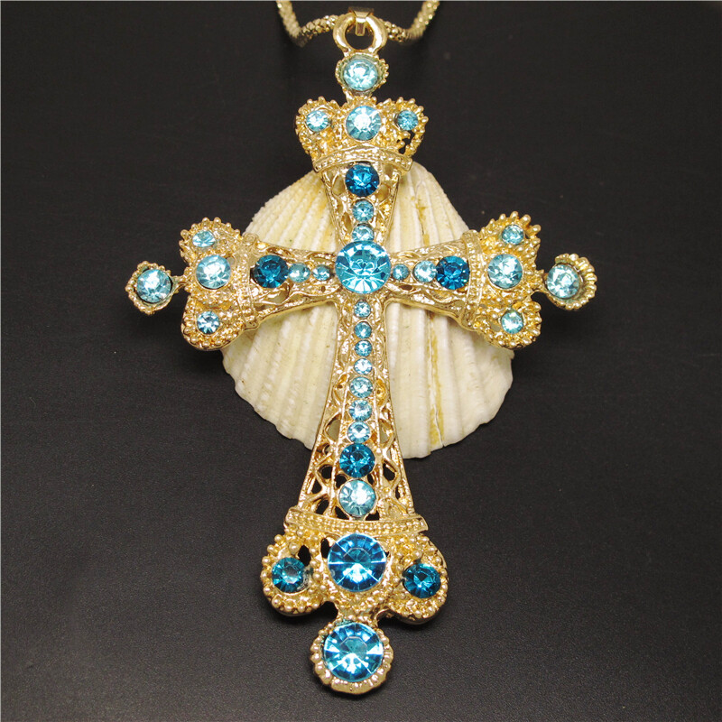 New Jewelry Fashion Green Rhinestone Cross Crystal Pendant Chain Necklace New Jewelry Fashion Green Rhinestone Cross Crystal Pendant Chain Necklace