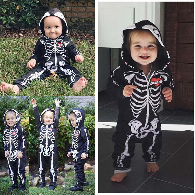 Newborn Baby Boy Halloween Romper Hooded Hoodies Skull Skeleton Jumpsuit Costume Newborn Baby Boy Halloween Romper Hooded Hoodies Skull Skeleton Jumpsuit Costume