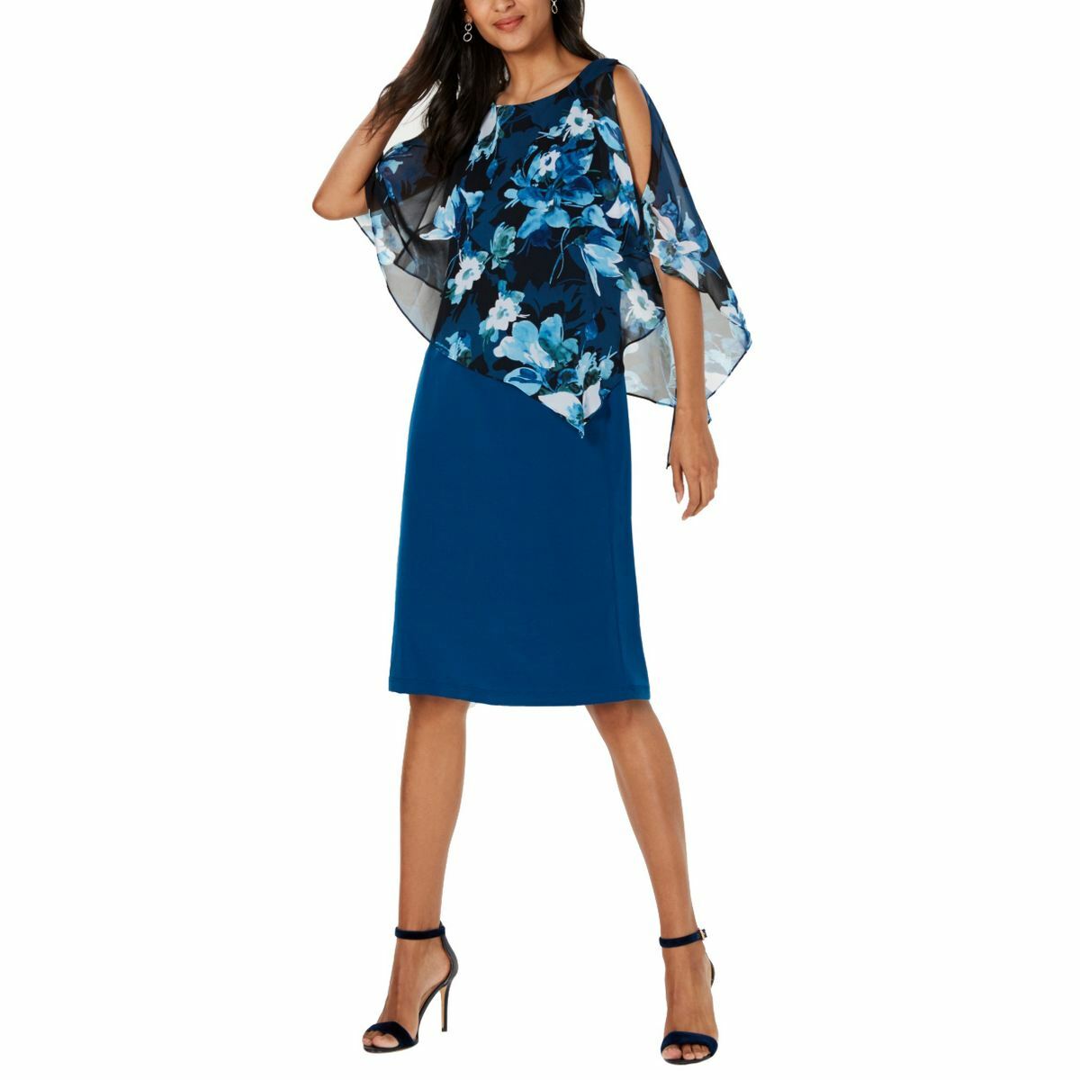 CONNECTED APPAREL NEW Women’s Petite Floral Chiffon-cape Sheath Dress TEDO CONNECTED APPAREL NEW Women’s Petite Floral Chiffon-cape Sheath Dress TEDO