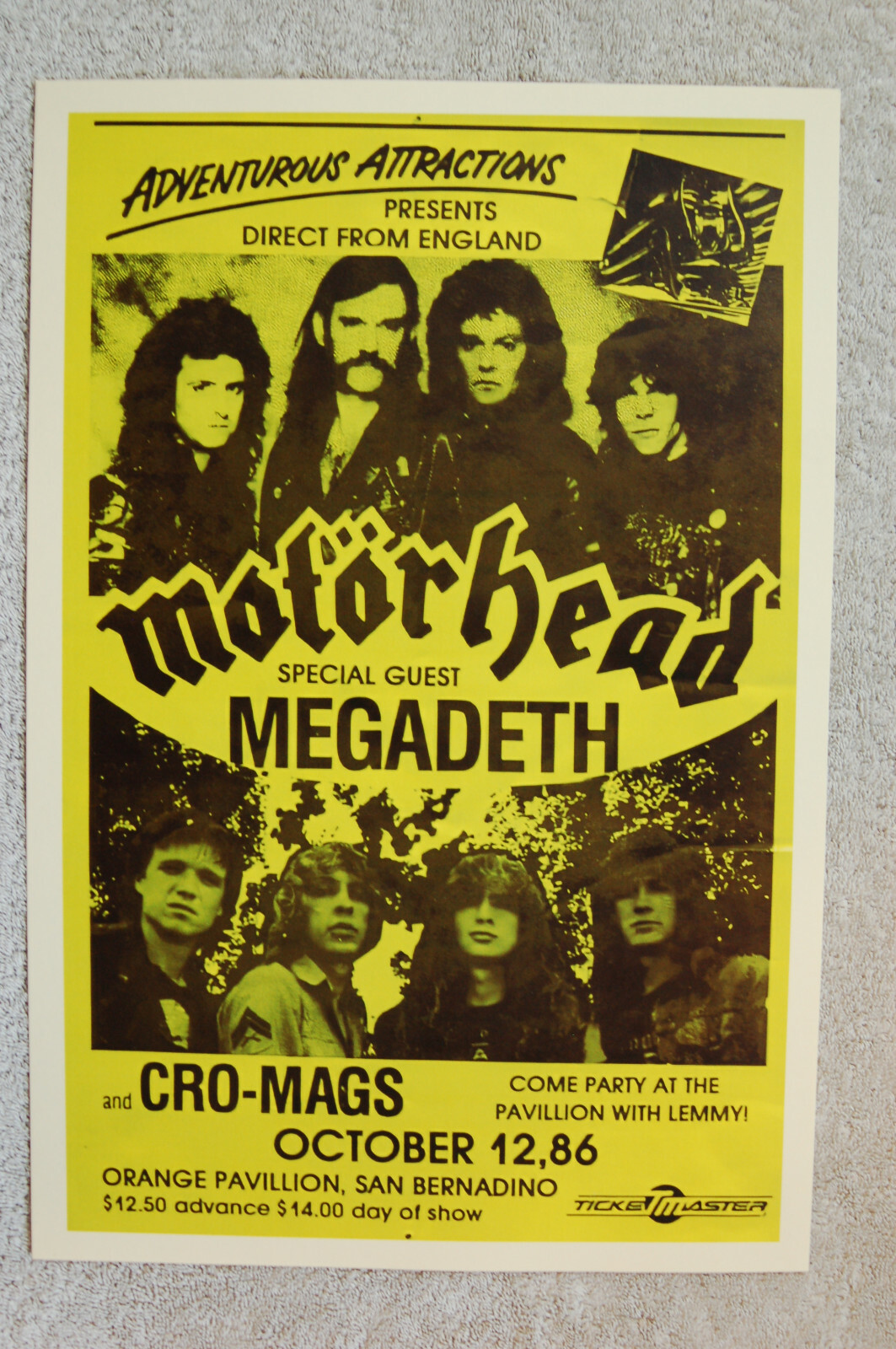 Motorhead Concert Tour Poster 1986 San Bernadino Motorhead Concert Tour Poster 1986 San Bernadino