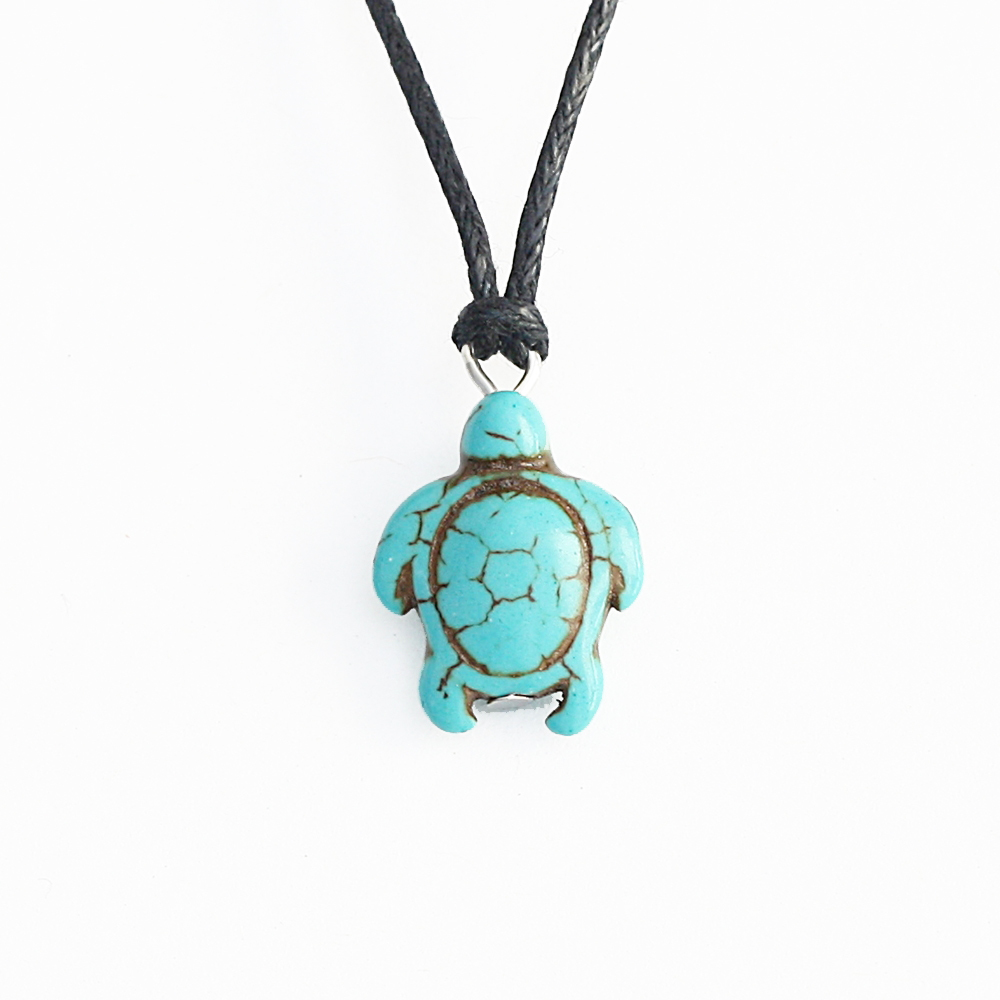 Turquoise Turtle Charm Pendant Choker Necklace with Black Cord Turquoise Turtle Charm Pendant Choker Necklace with Black Cord