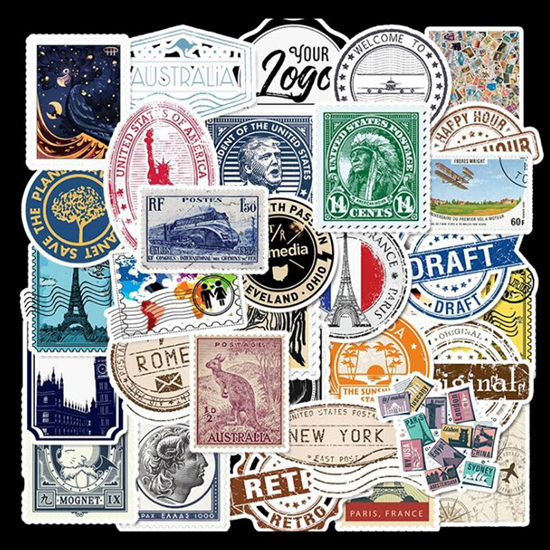 50Pcs Retro Stamp Stickers Skateboard Laptop Luggage Guitar Motorcycle DecalSG