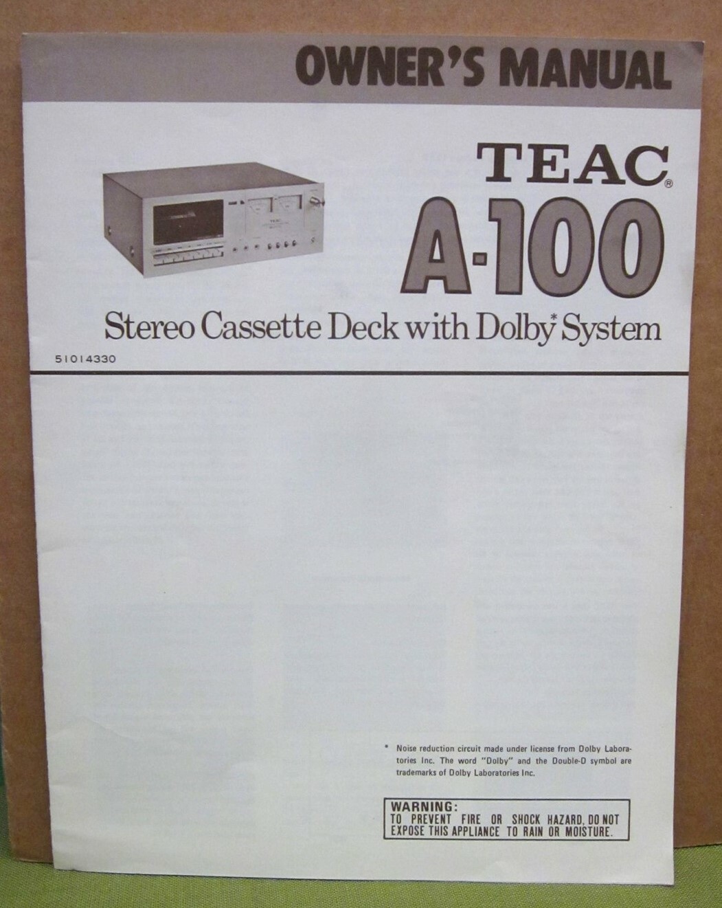 TEAC ELECTRONICS stereo cassette deck A-100 owner’s manual 1970s TEAC ELECTRONICS stereo cassette deck A-100 owner’s manual 1970s