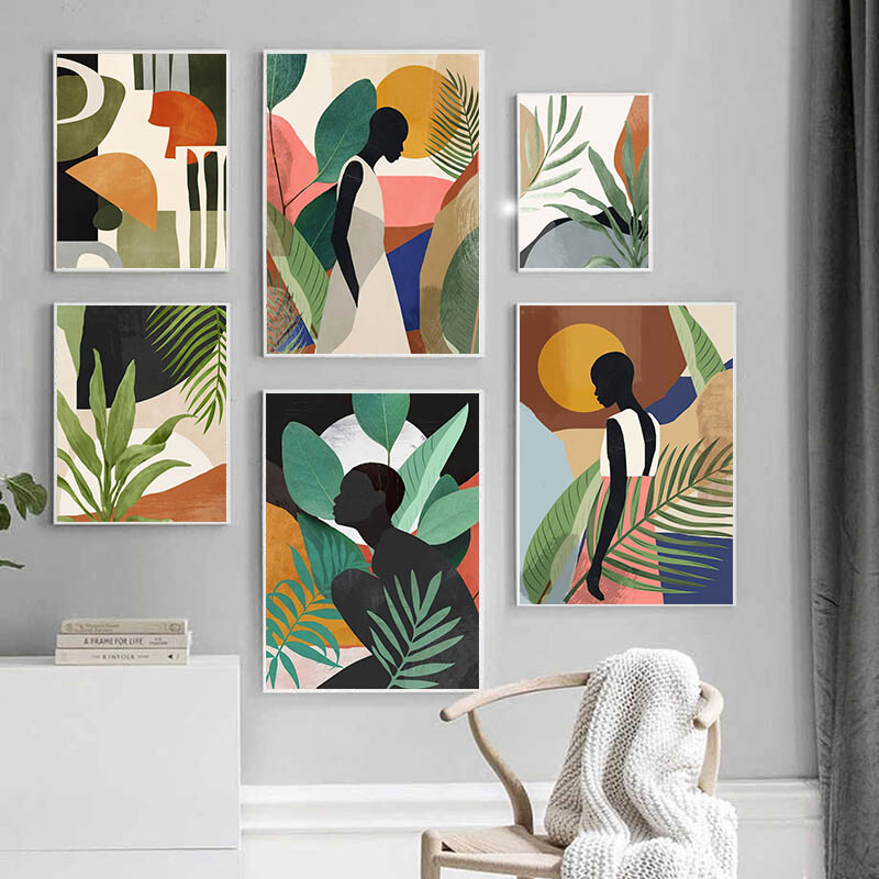 Black Africa Woman Canvas Poster Abstract Tropical Leaf Print Modern Home Decor Black Africa Woman Canvas Poster Abstract Tropical Leaf Print Modern Home Decor