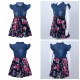 Girls Kids Fashion Dress Flower Pattern Denim Bodice A-line Dress Casual Clothes Girls Kids Fashion Dress Flower Pattern Denim Bodice A-line Dress Casual Clothes