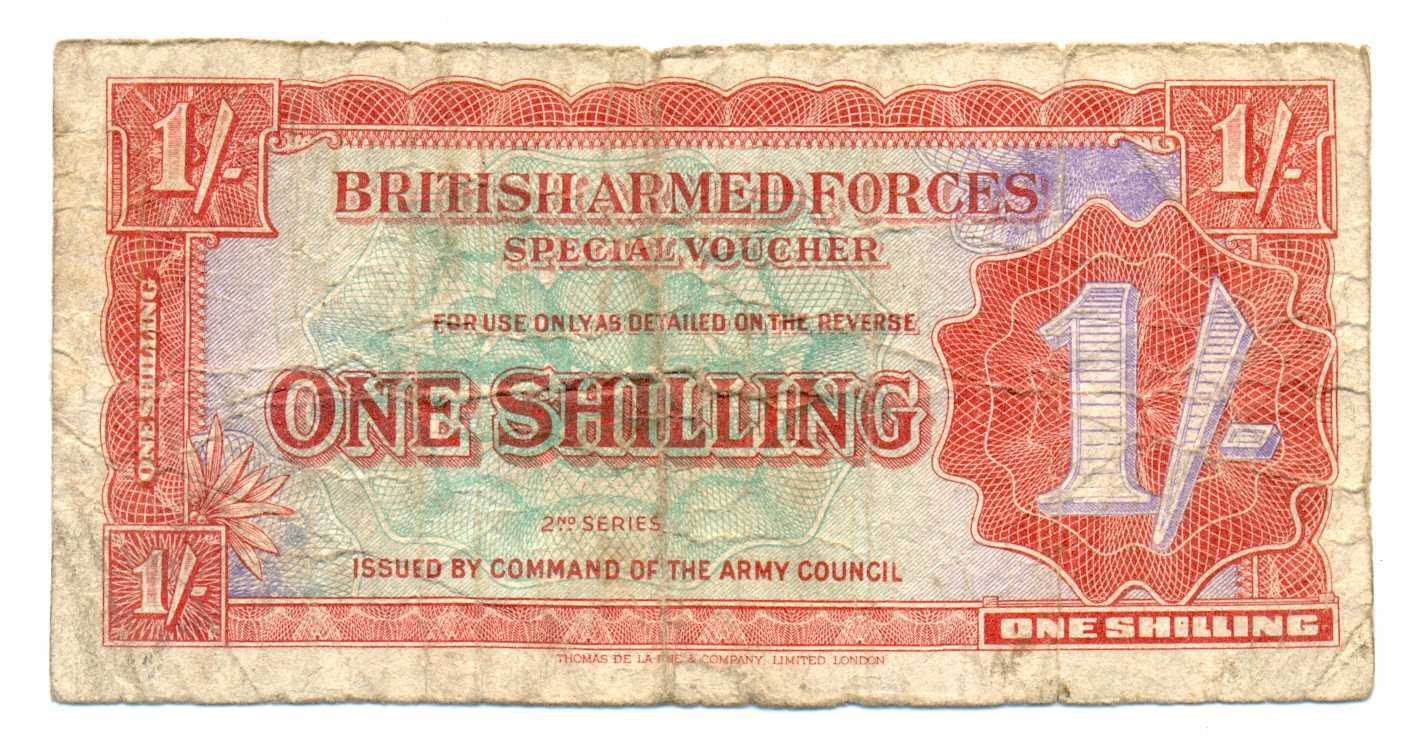 Great Britain British Armed Forces Special Voucher 1 Shilling 1948 VG/F #M18a Great Britain British Armed Forces Special Voucher 1 Shilling 1948 VG/F #M18a