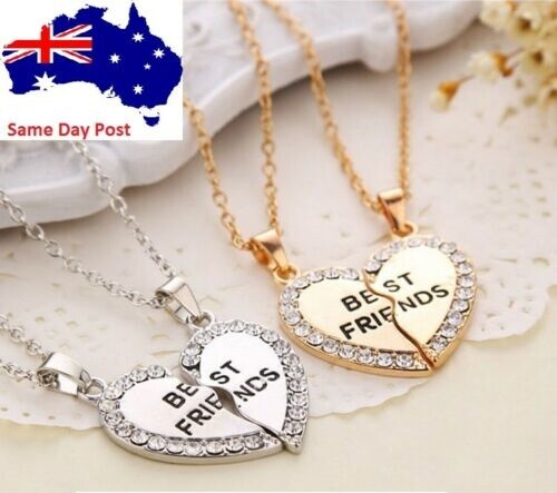 Best Friend Gift Heart Rhinestone Gold Silver 2 Pendants Necklace Bff Friendship Best Friend Gift Heart Rhinestone Gold Silver 2 Pendants Necklace Bff Friendship