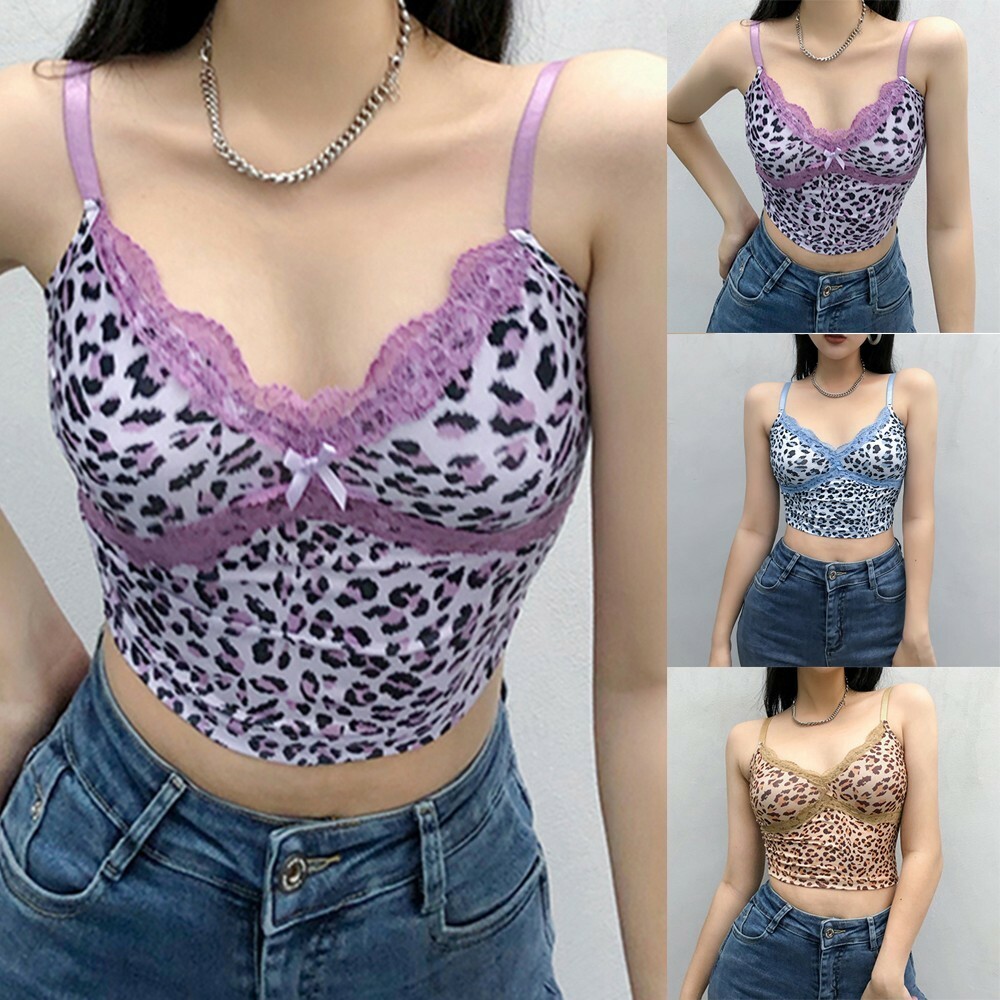 Top Women’s Vest V-neck Vest Women Womens Blouse Cropped Fashion Leopard