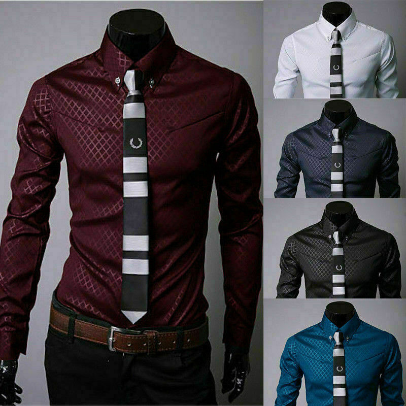 Fashion Men Luxury Casual Dress Shirts Stylish Slim Fit Long Sleeve Men T-Shirt