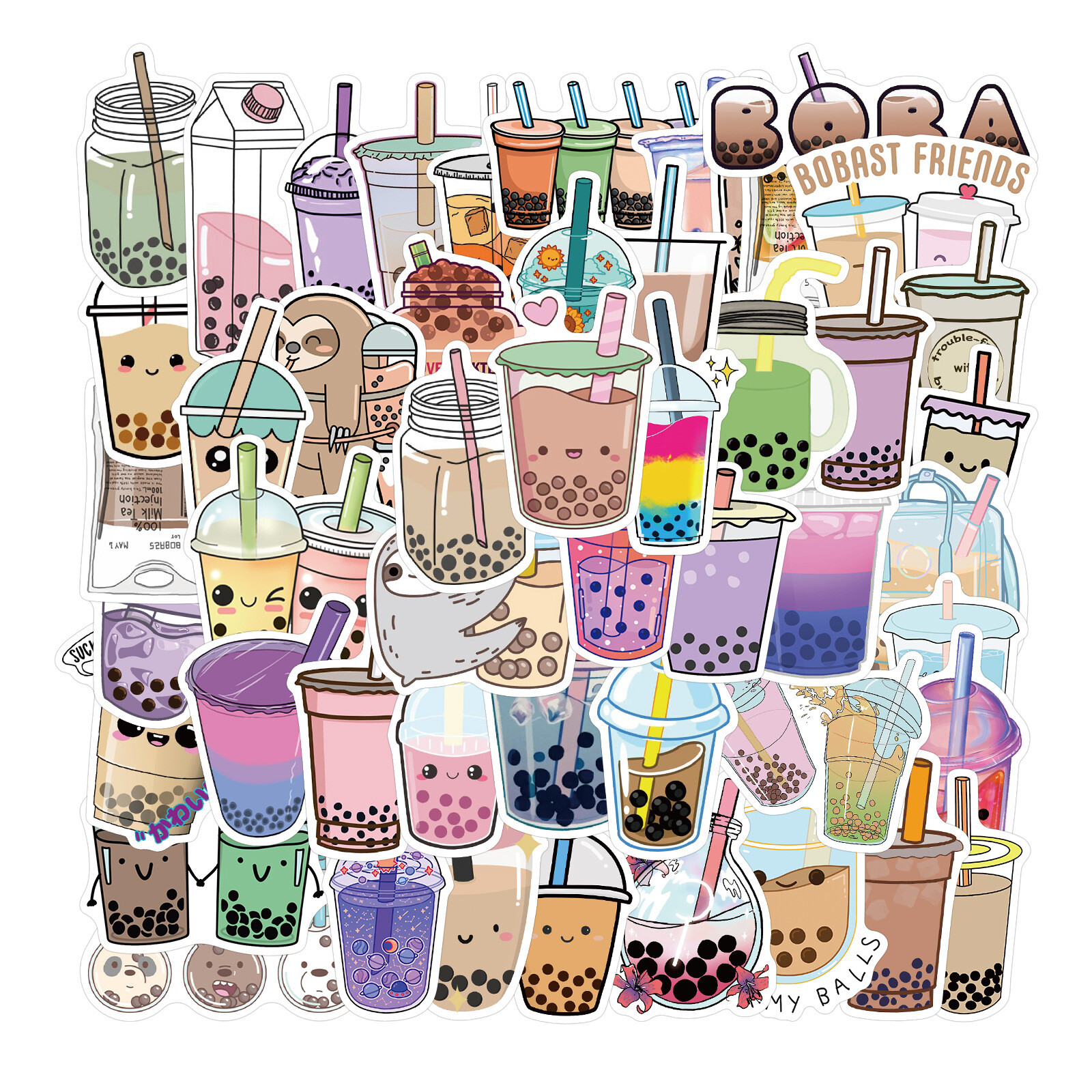 50Pcs BOBA Milk Tea Stickers for Phone Guitar Laptop Luggage Cup Graffiti Decor 50Pcs BOBA Milk Tea Stickers for Phone Guitar Laptop Luggage Cup Graffiti Decor