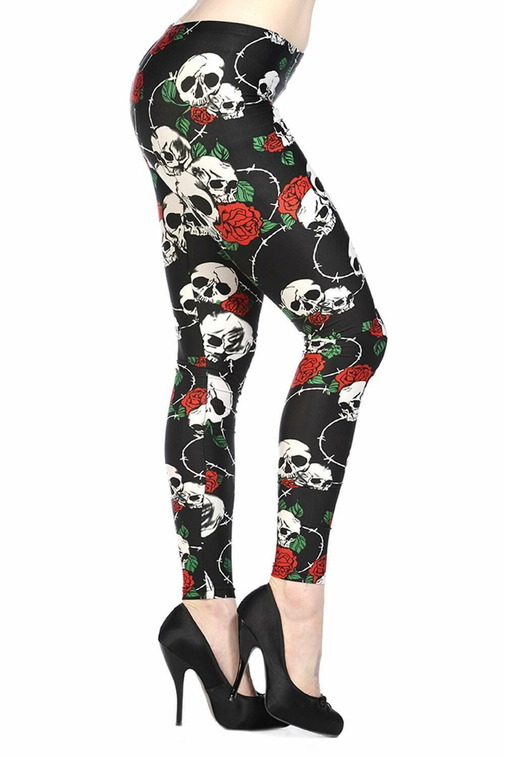 Banned Apparel Skull Roses Leggings Tattoo Alternative Womens Clothing Banned Apparel Skull Roses Leggings Tattoo Alternative Womens Clothing
