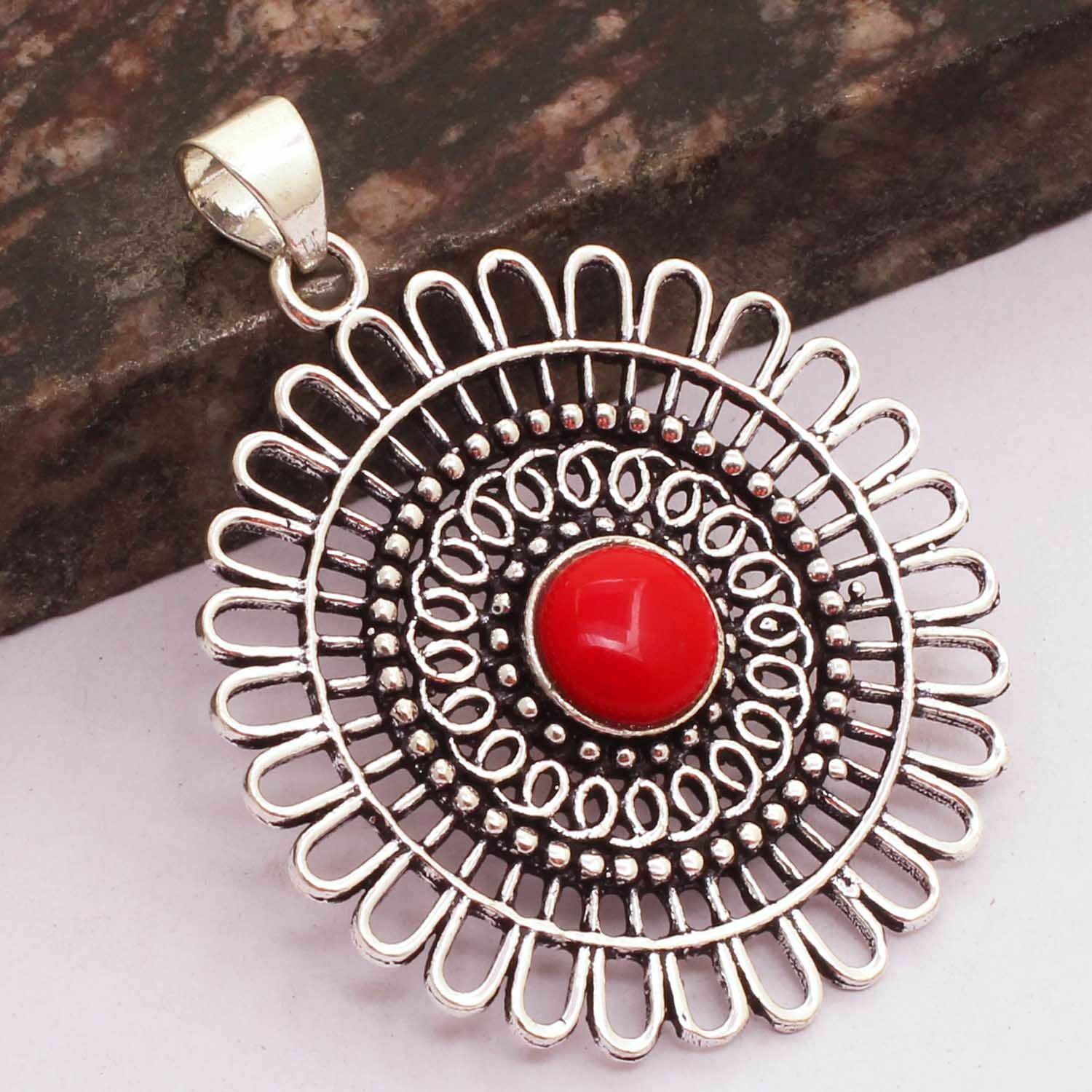 Coral Ethnic Handmade Pendant Jewelry 2″ AP 37114