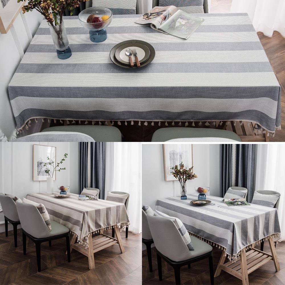 Kitchen Dining Desk Tablecloth Cotton Linen Stripe Tassel Table Cloth Home Decor Kitchen Dining Desk Tablecloth Cotton Linen Stripe Tassel Table Cloth Home Decor