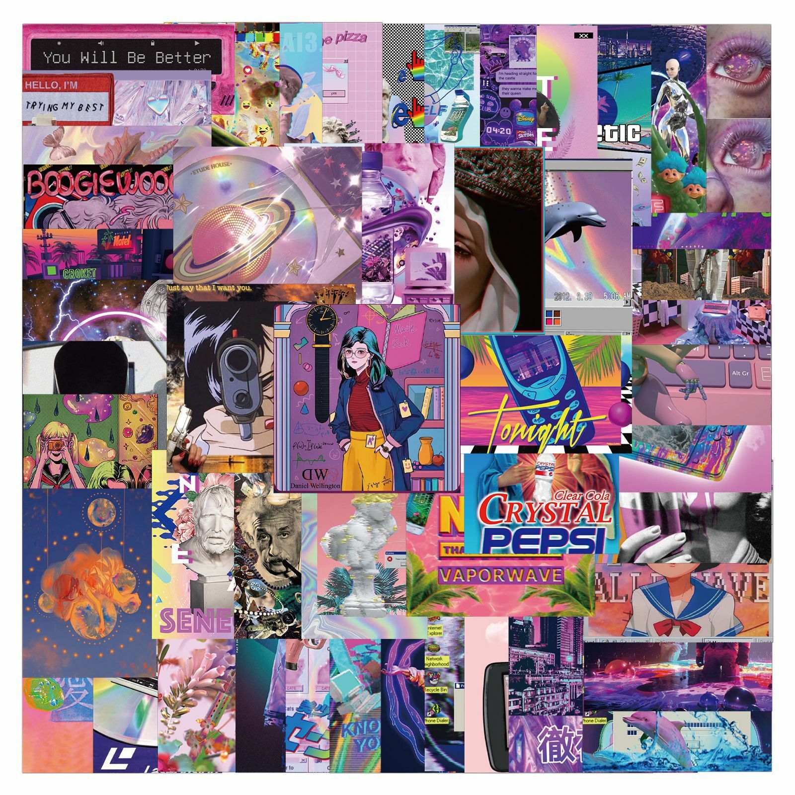 50 Pcs Vaporwave Girls Vinyl Stickers Graffiti Laptop Luggage Guitar Skateboard 50 Pcs Vaporwave Girls Vinyl Stickers Graffiti Laptop Luggage Guitar Skateboard