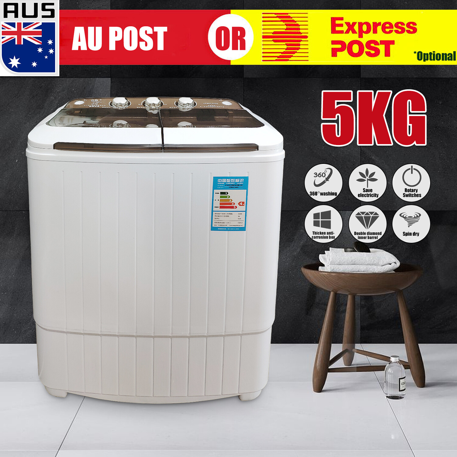 5KG Mini Washing Machine Portable Twin Tub Caravan Camping Top Load Spin Dryer C 5KG Mini Washing Machine Portable Twin Tub Caravan Camping Top Load Spin Dryer C